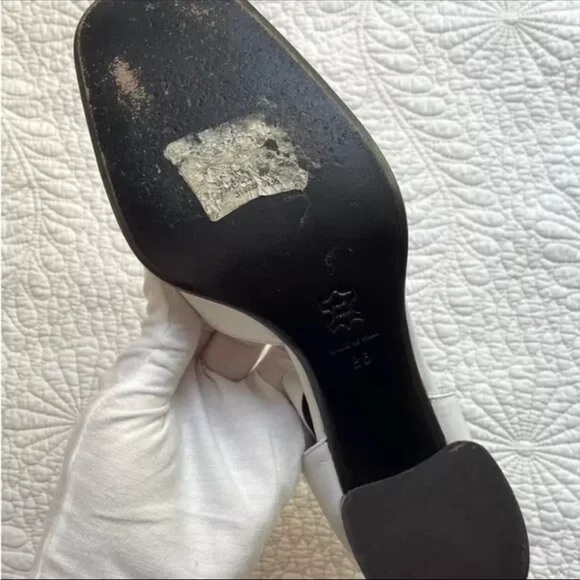 Vintage White Italian Leather T-strap Stacked Buckle Chunky Heel Shoes 36 - Picture 11 of 11